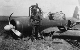 Солдаты войск СС осматривают сбитый Су-2
